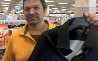 supported employment client Angel shopping for work clothes with Project Independence job coach Carla Compton